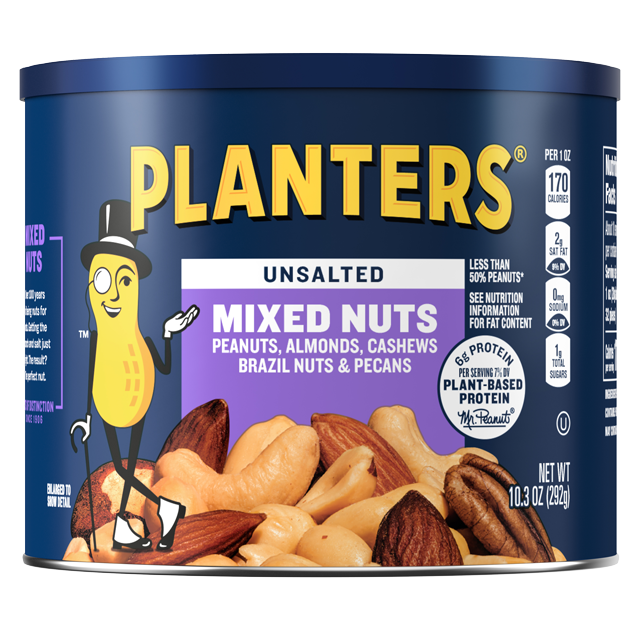 PLANTERS<sup>®</sup> Unsalted Mixed Nuts 10.3 oz can