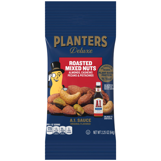 PLANTERS® A1 Sauce Flavored Roasted Deluxe Mixed Nuts 2.25 oz packet -  PLANTERS® Brand