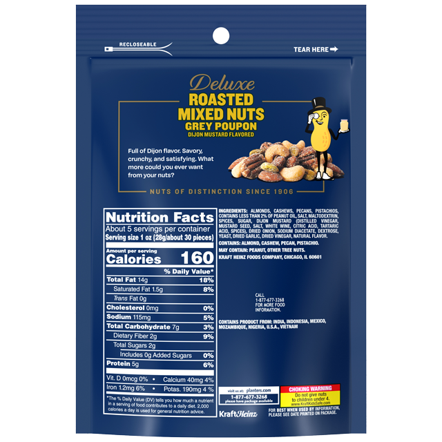 PLANTERS® Grey Poupon Sauce Flavored Roasted Deluxe Mixed Nuts 5.5 oz bag