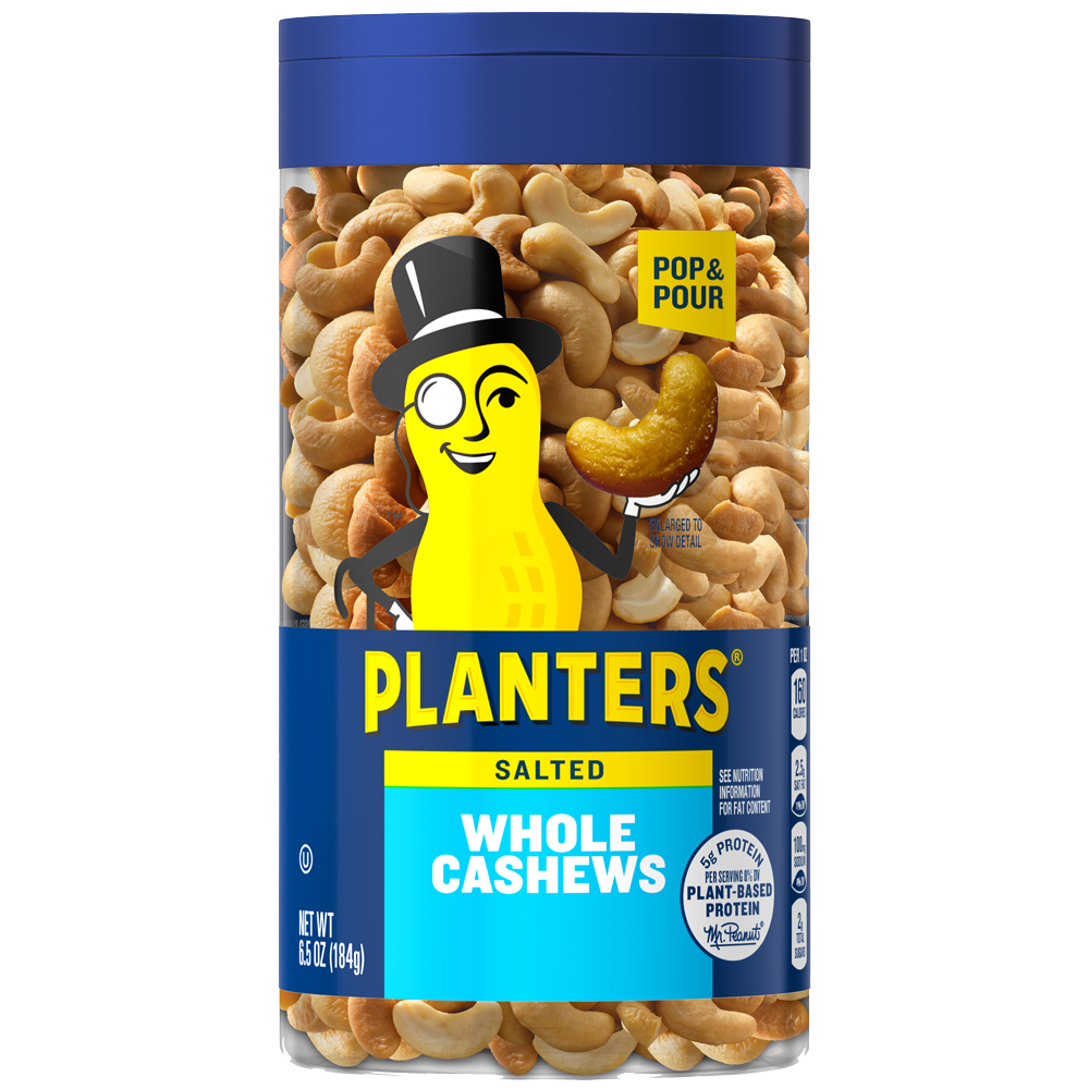 PLANTERS<sup>®</sup> Pop & Pour Whole Cashews 6.5 oz jar