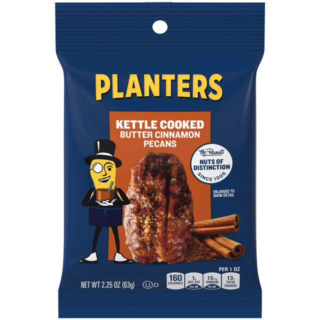 PLANTERS® KETTLE COOKED BUTTER CINNAMON PECANS, 2.5 OZ PACKET