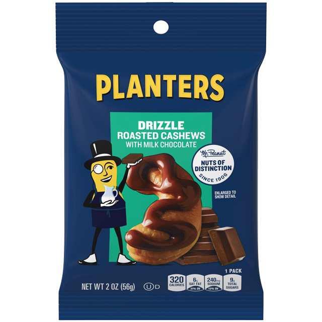 PLANTERS® Milk Chocolate Drizzled Cashews, 2 oz bag