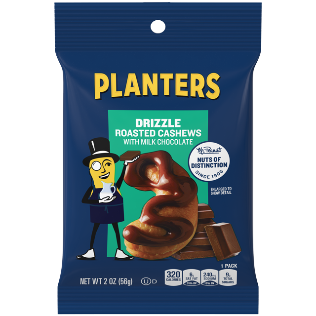 PLANTERS<sup>®</sup> Milk Chocolate Drizzled Cashews, 2 oz bag