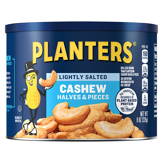 PLANTERS<sup>®</sup> Lightly Salted Halves & Pieces Cashews 8 oz can