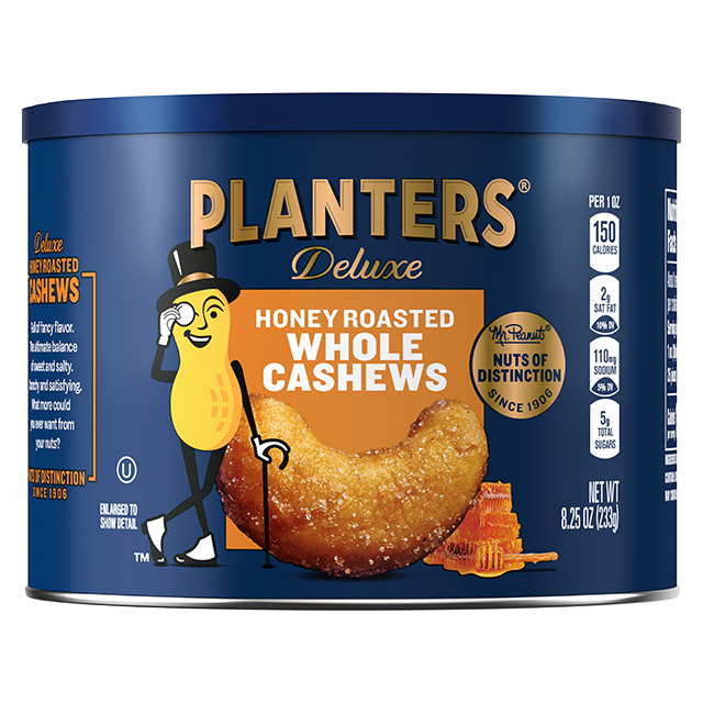 PLANTERS<sup>®</sup> Deluxe Honey Roasted Whole Cashews 8.25 oz can