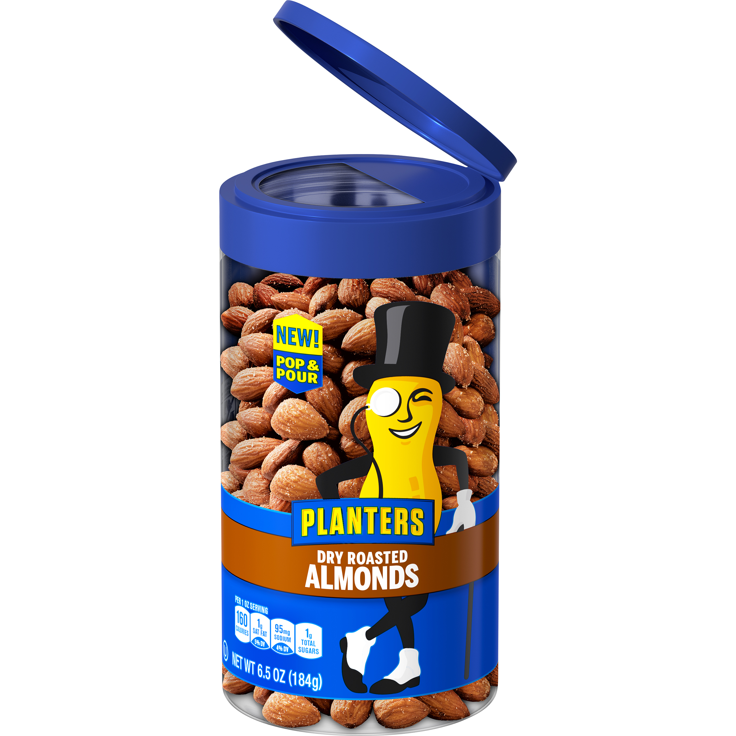 PLANTERS® Pop & Pour Dry Roasted Almonds, 6.5 oz jar