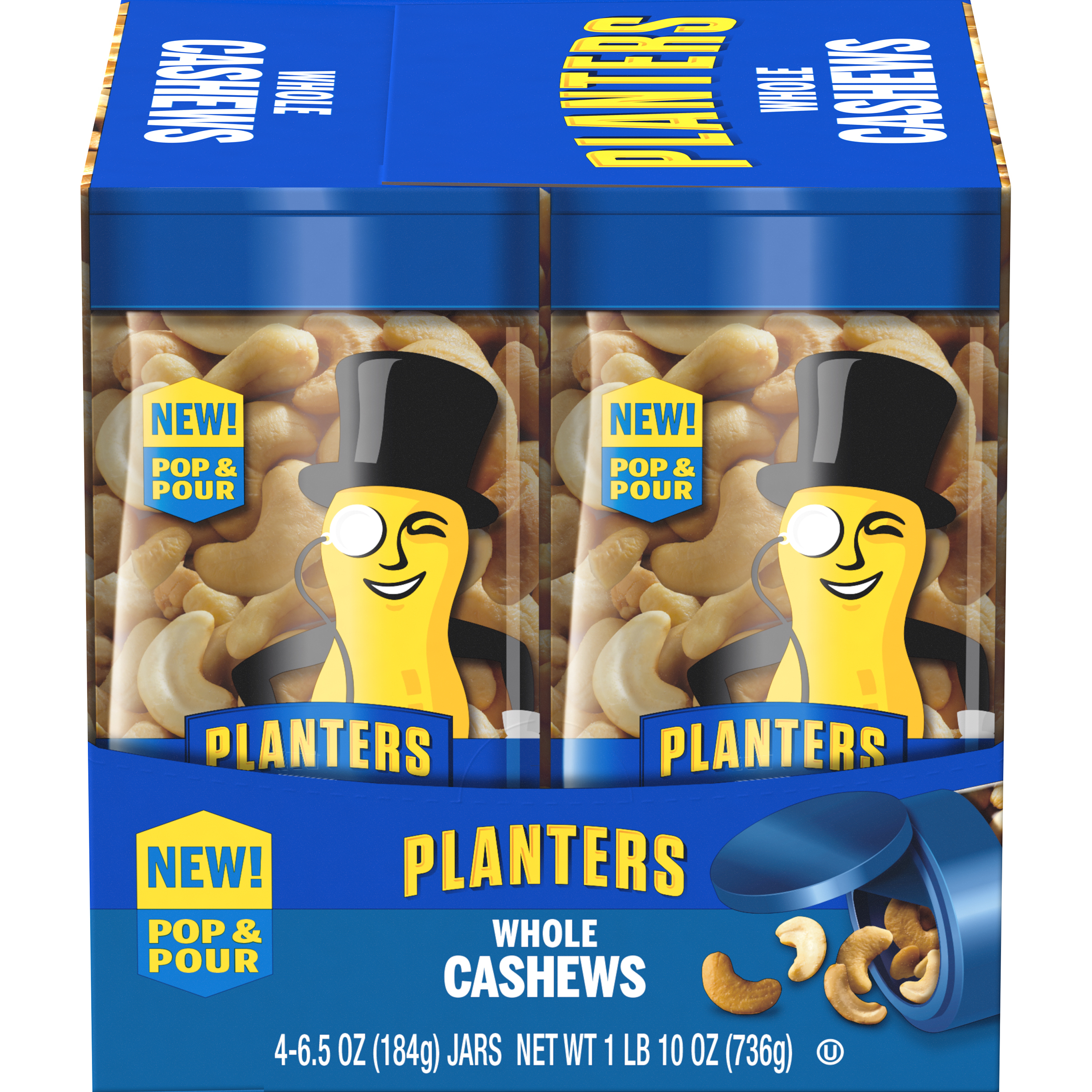 PLANTERS® Pop & Pour Whole Cashews 4 – 6.5 oz jars