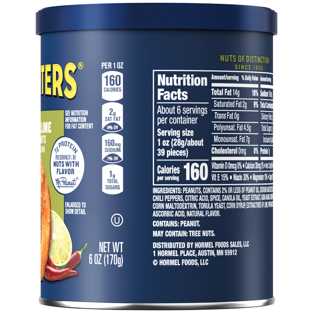 PLANTERS® Chili Lime Peanuts, 6 oz can