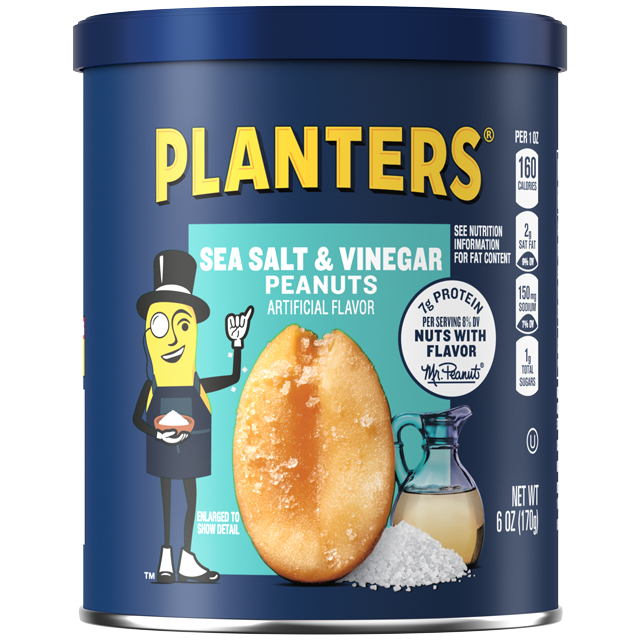 PLANTERS® Sea Salt & Vinegar Peanuts, 6 oz can