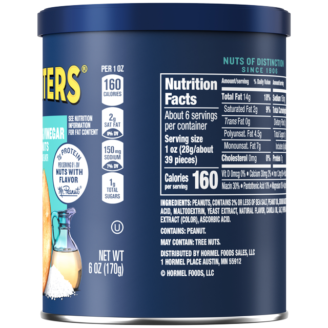 PLANTERS® Sea Salt & Vinegar Peanuts, 6 oz can
