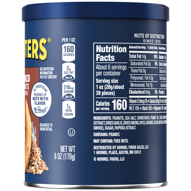 PLANTERS® Smoked Peanuts, 6 oz can