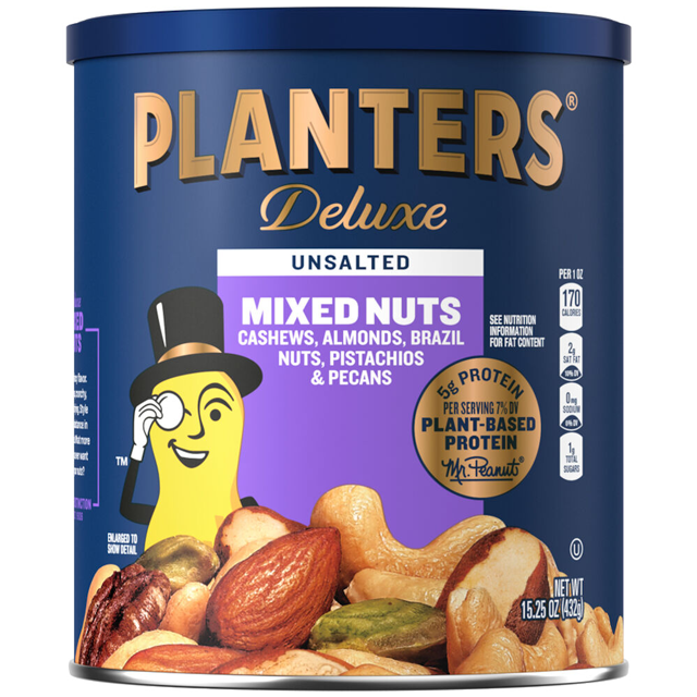 PLANTERS® Deluxe Unsalted Mixed Nuts, 15.25 Oz Can