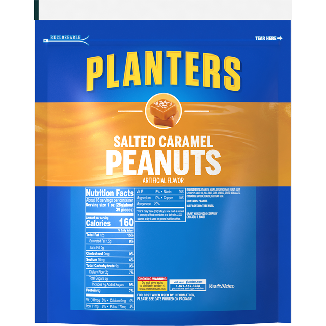 PLANTERS® SALTED CARAMEL PEANUTS, 16 OZ BAG