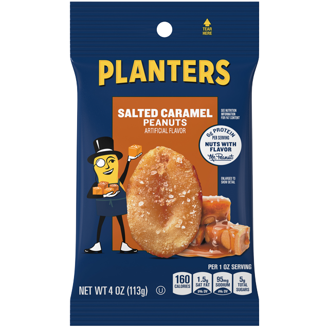 PLANTERS® SALTED CARAMEL PEANUTS, 4 OZ BAG