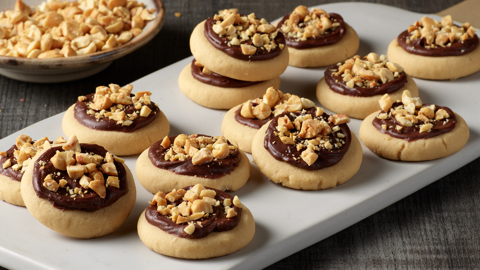 Platter of peanut butter chocolate cookies.