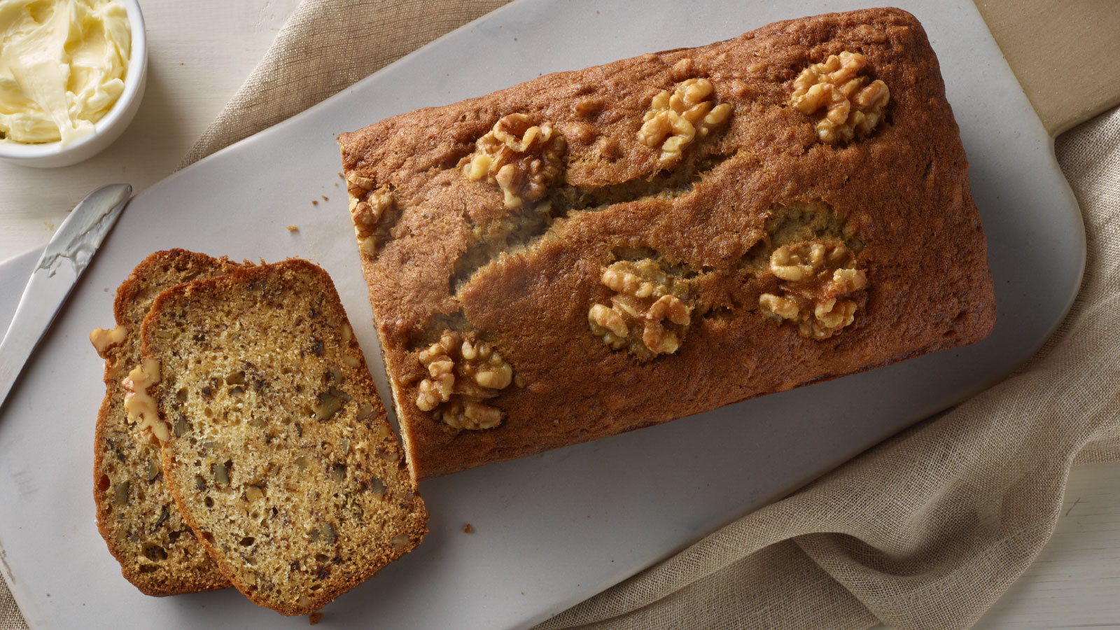 Load of walnut banana bread and butter.
