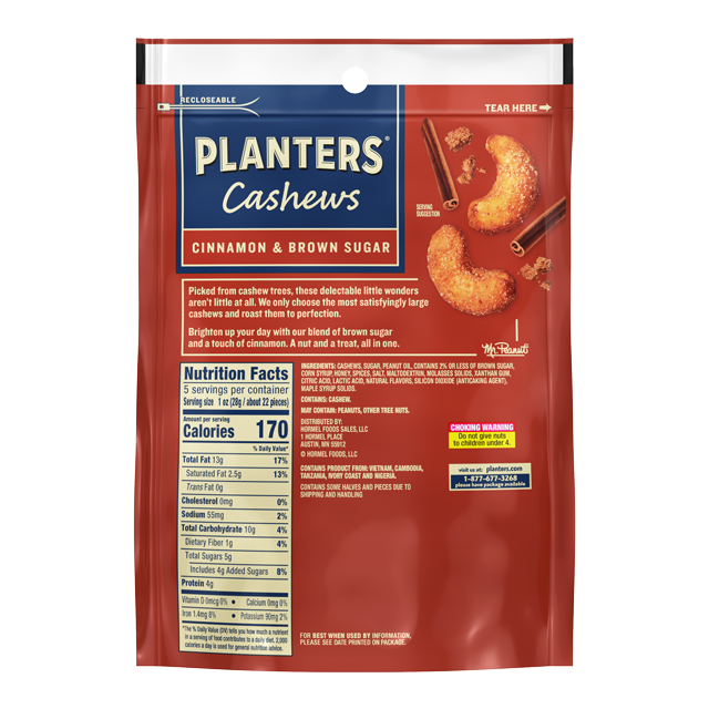 PLANTERS® Cinnamon Brown Sugar Cashews, 5 oz Bag