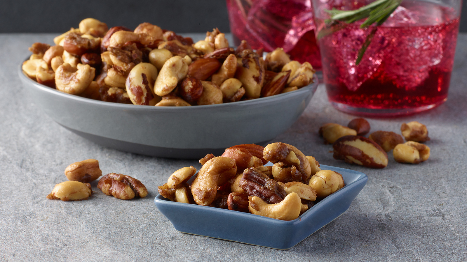 Platters of Nana's spiced nuts.