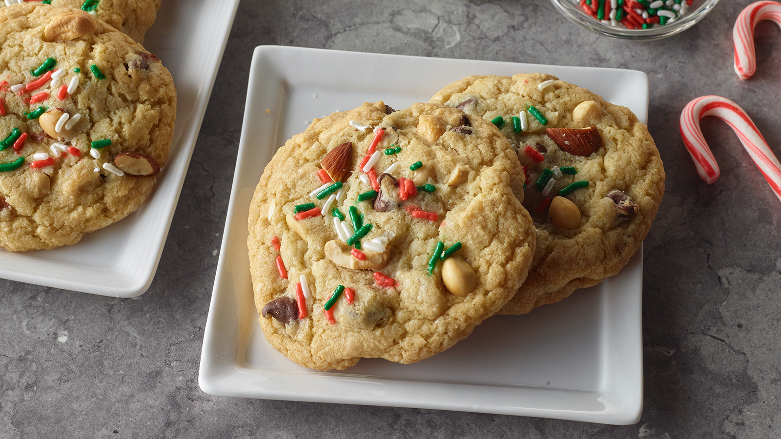 Small plate with trail mix cookies.