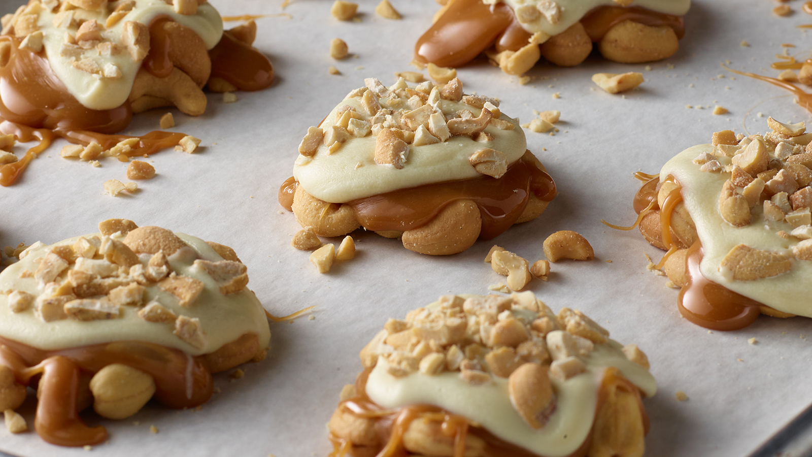 PLANTERS white chocolate caramel cashew clusters.