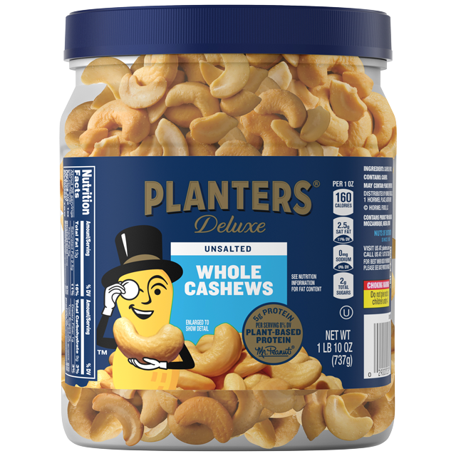 PLANTERS<sup>®</sup> Deluxe Unsalted Whole Cashews, 26 oz jar