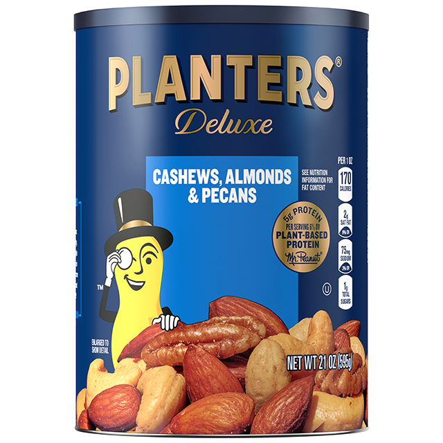 PLANTERS<sup>®</sup> DELUXE CASHEWS, ALMONDS & PECANS, 21 OZ CAN