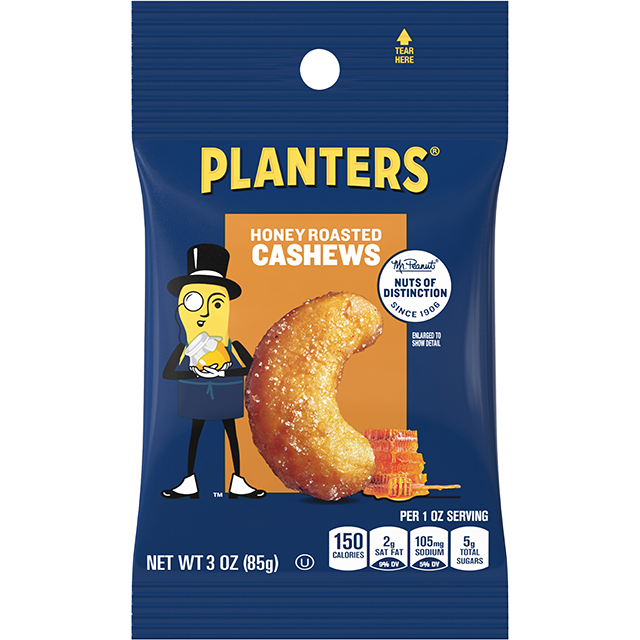 PLANTERS<sup>®</sup> Honey Roasted Cashews, 3 oz bag