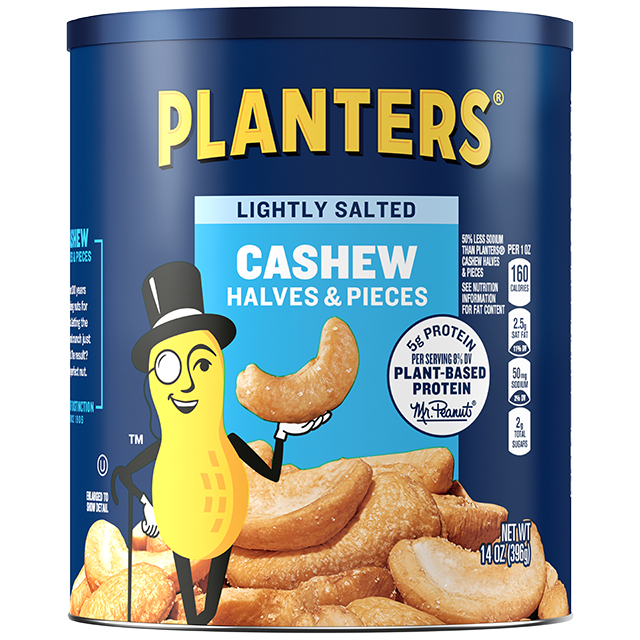 PLANTERS<sup>®</sup> Cashew Halves and Pieces, Lightly Salted, 14 oz Can