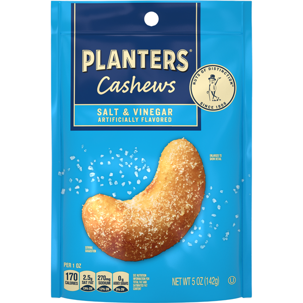 PLANTERS<sup>®</sup> SALT & VINEGAR CASHEWS, 5 OZ. BAG