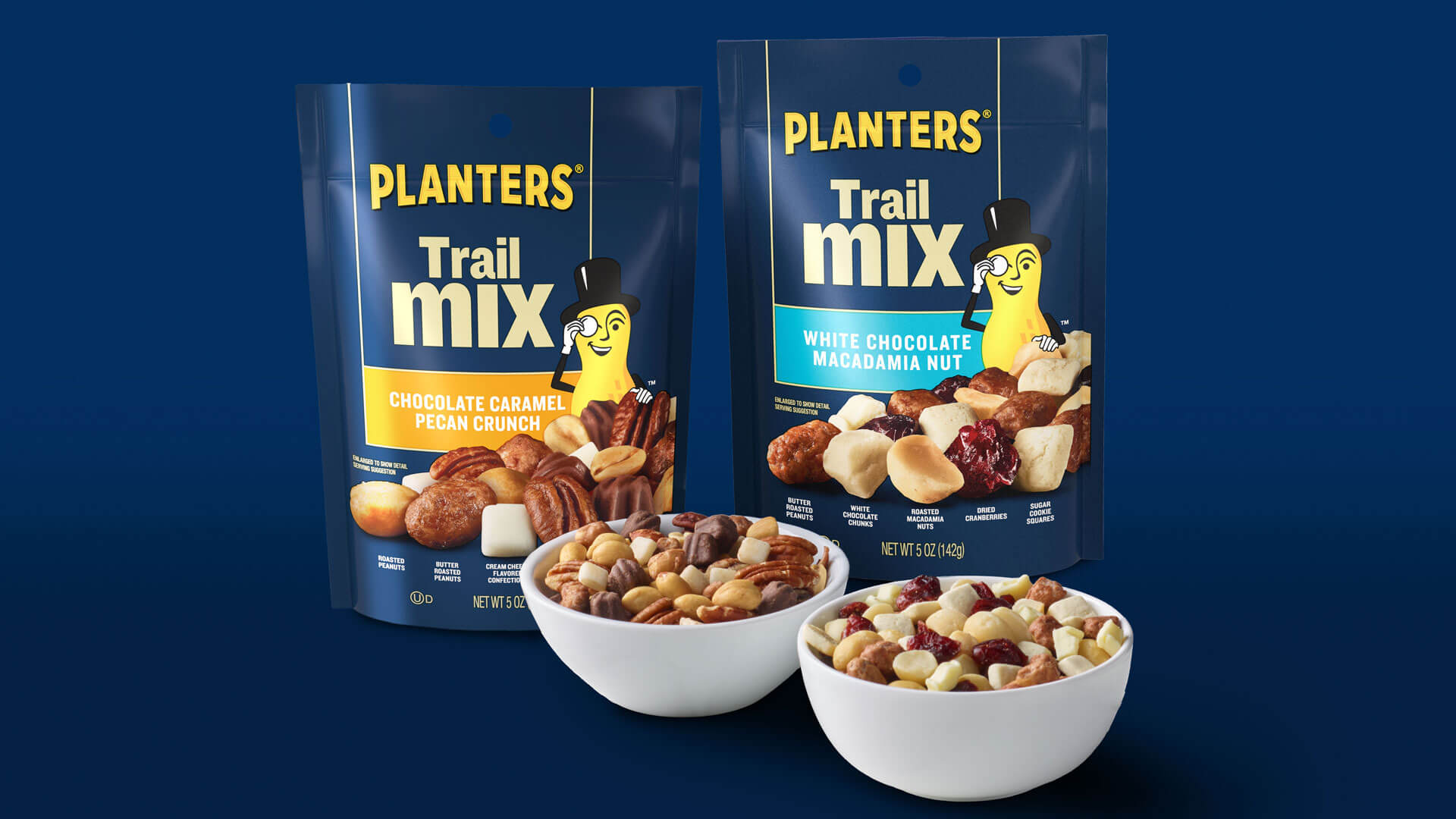 Packages and bowls of new Trail Mix options