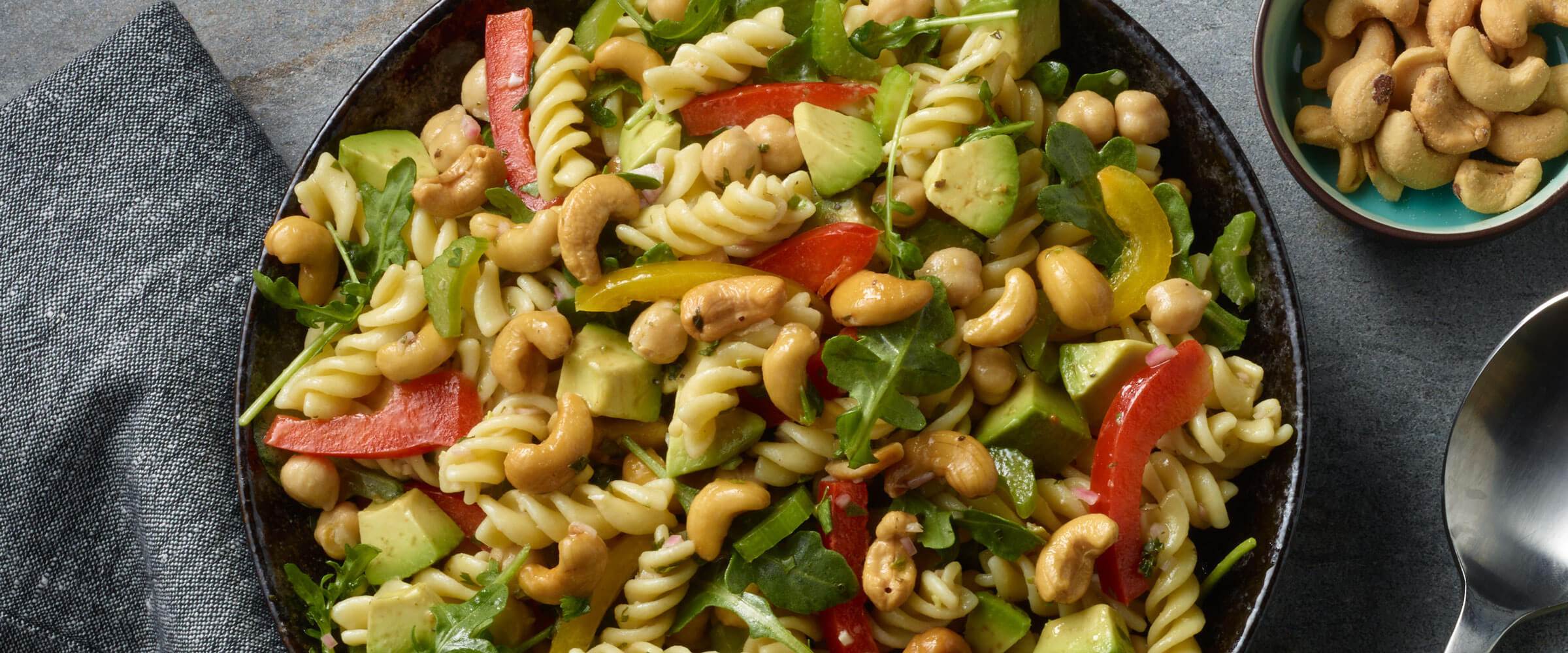 cashew pasta salad recipe overhead view of the food