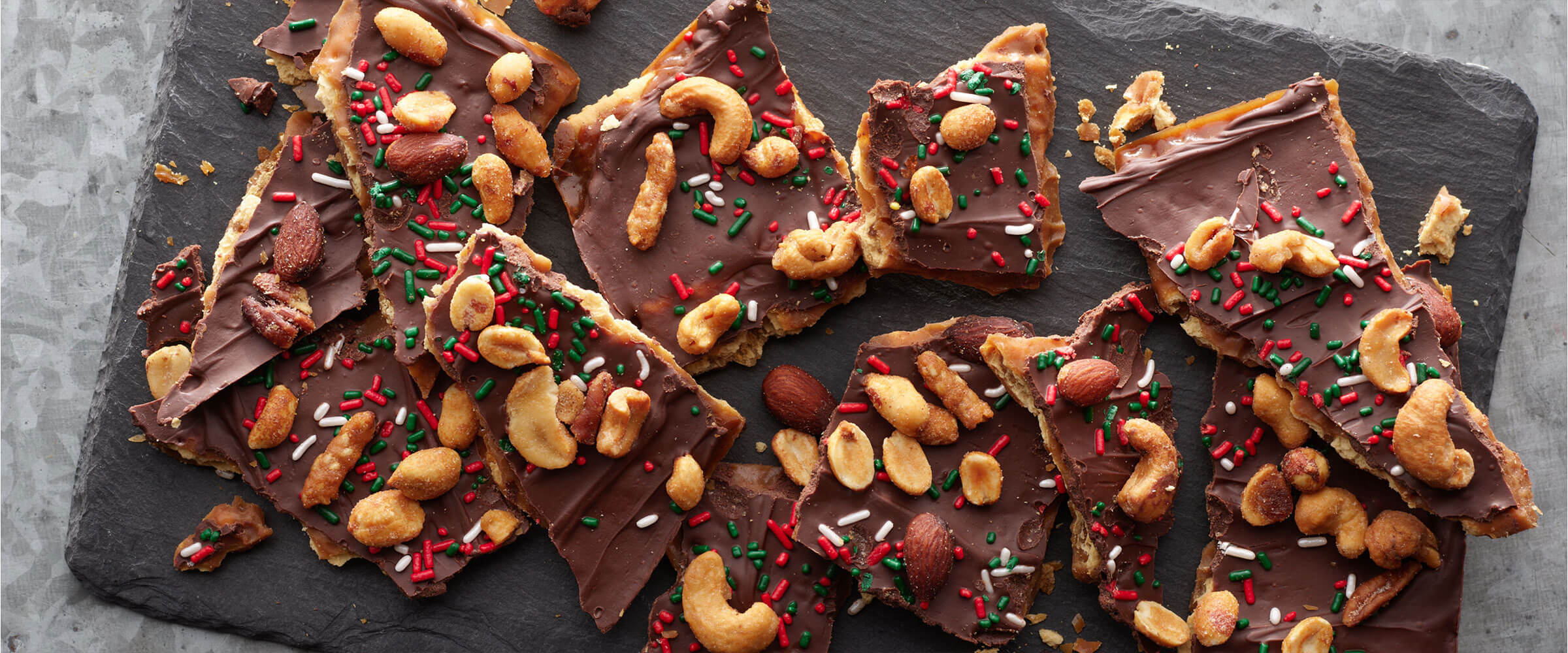 Holiday Nut Bark on a baking sheet