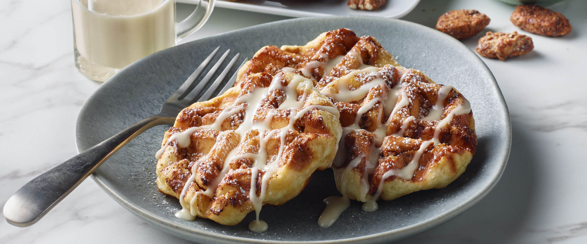 pecan cinnamon roll waffles