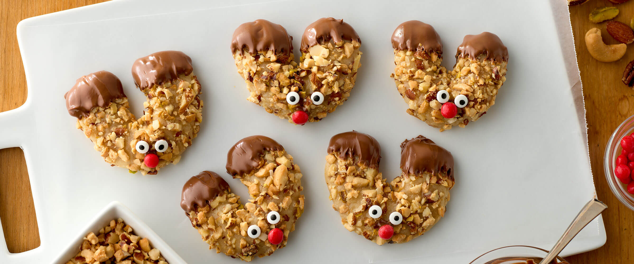 dipped mixed nut reindeer cookies