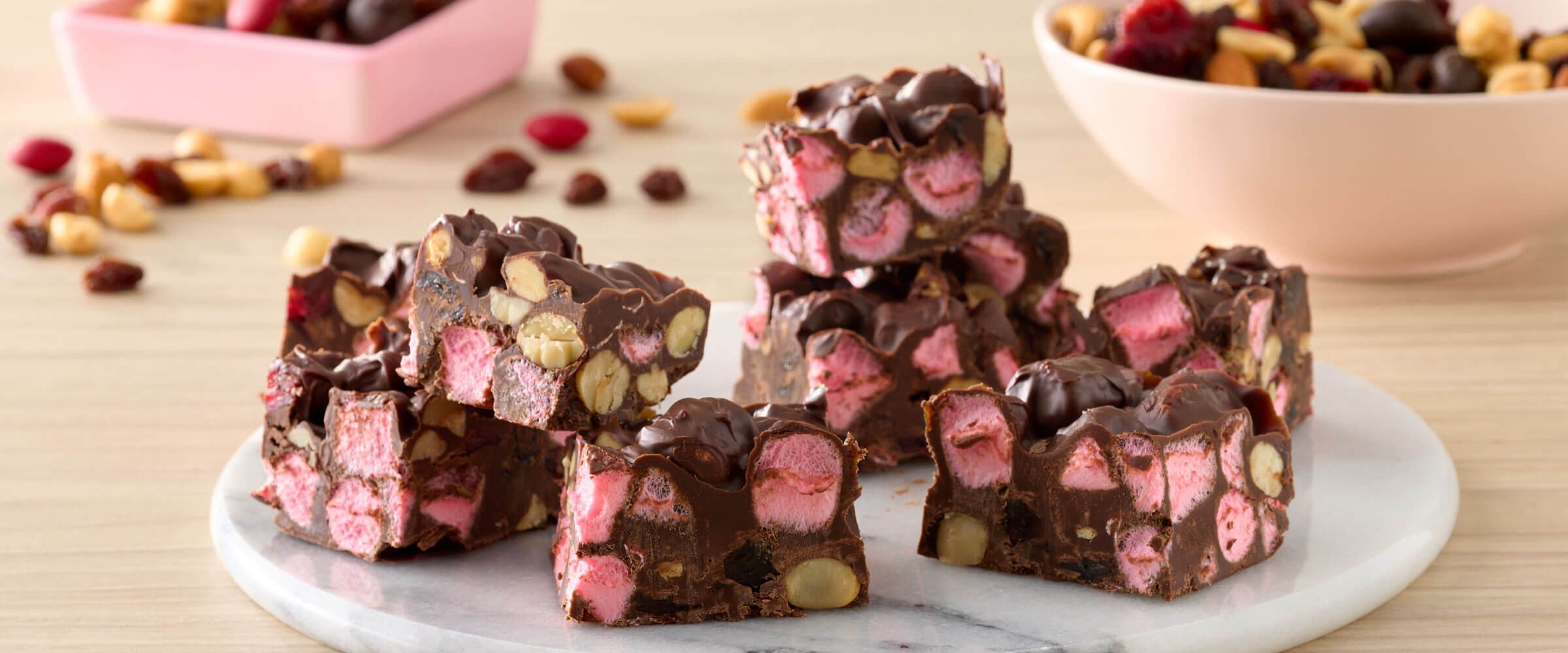 Holiday nut crunch bars rocky road on a plate
