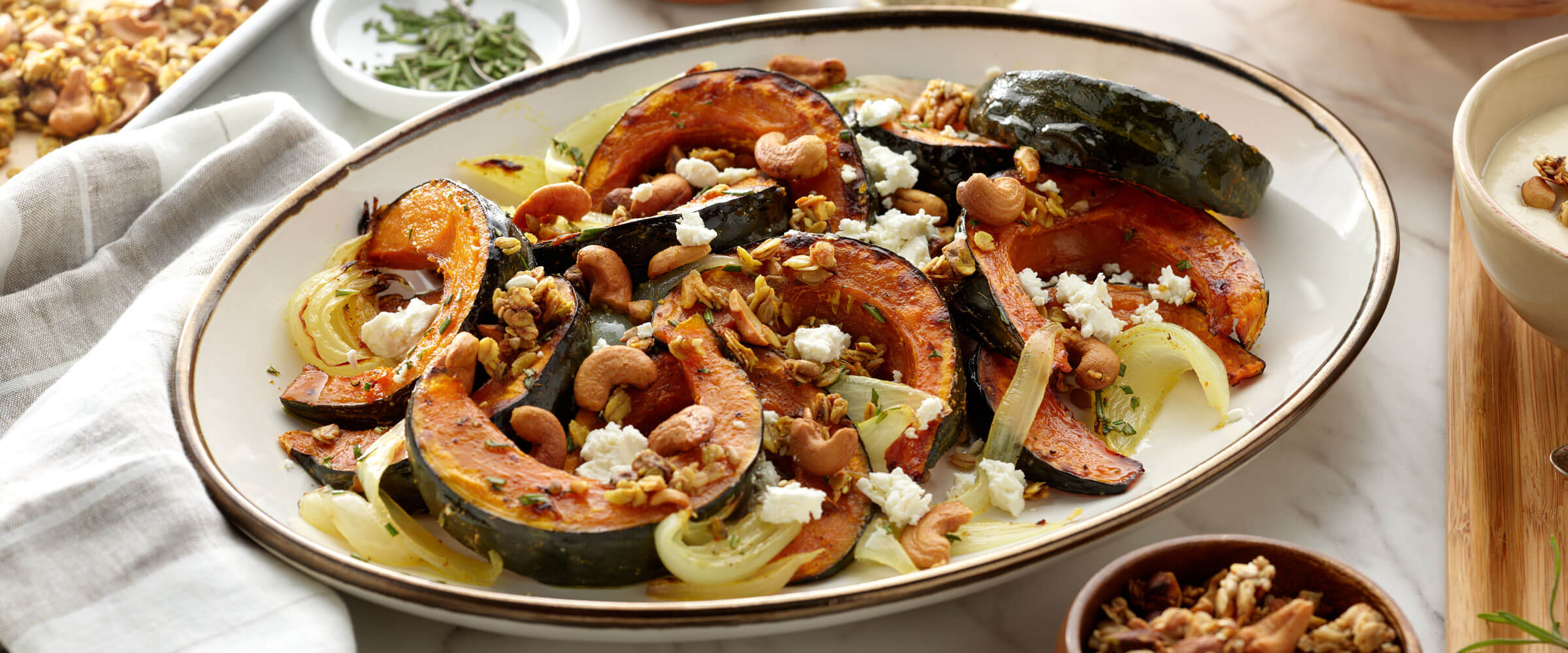 roasted kabocha squash with savory granola recipe on a plate