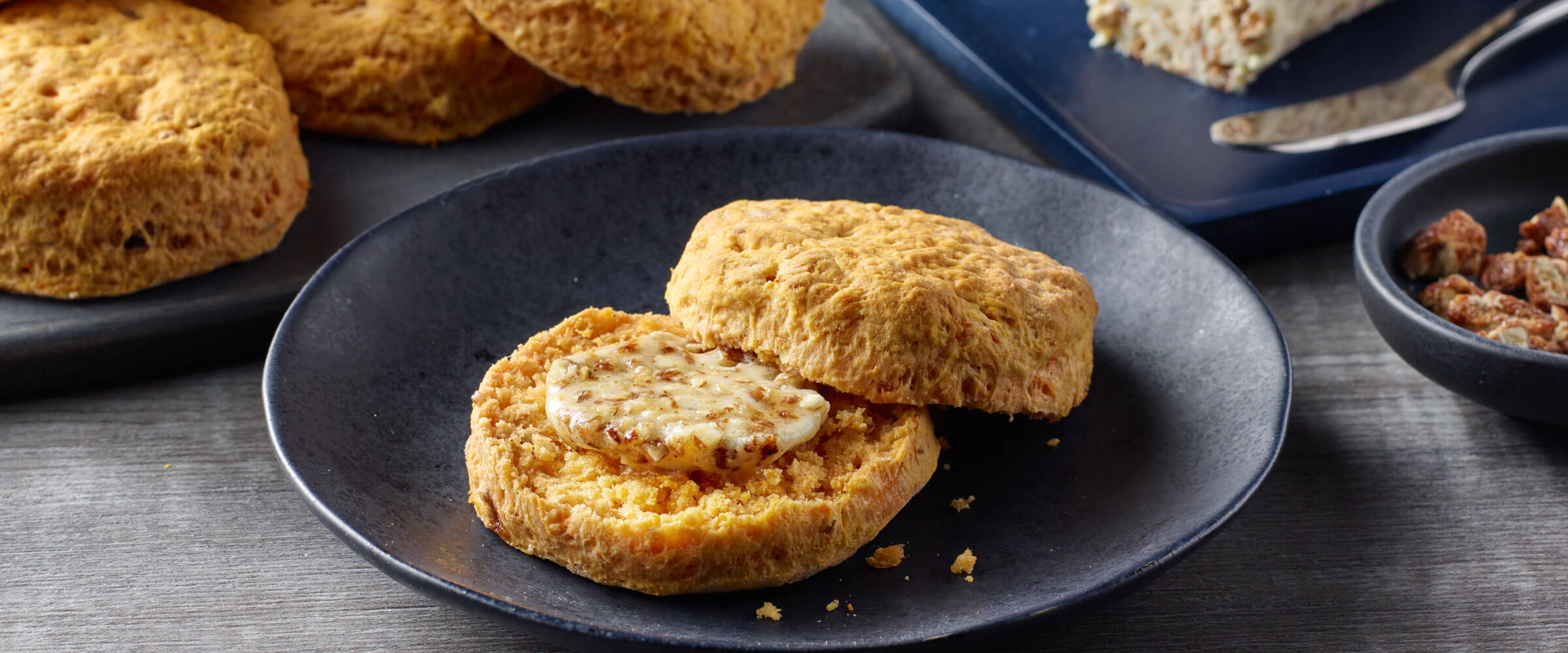 buttery cinnamon sweet potato biscuits with cinnamon pecan butter