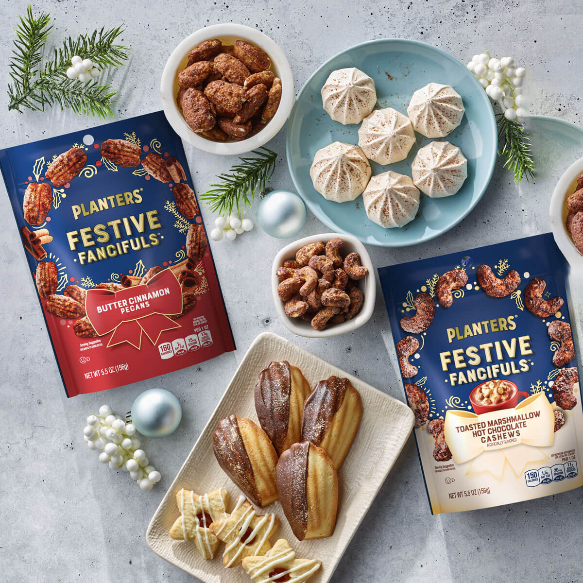 holiday promotional photo showing various holiday favorites you can make with Planters nuts