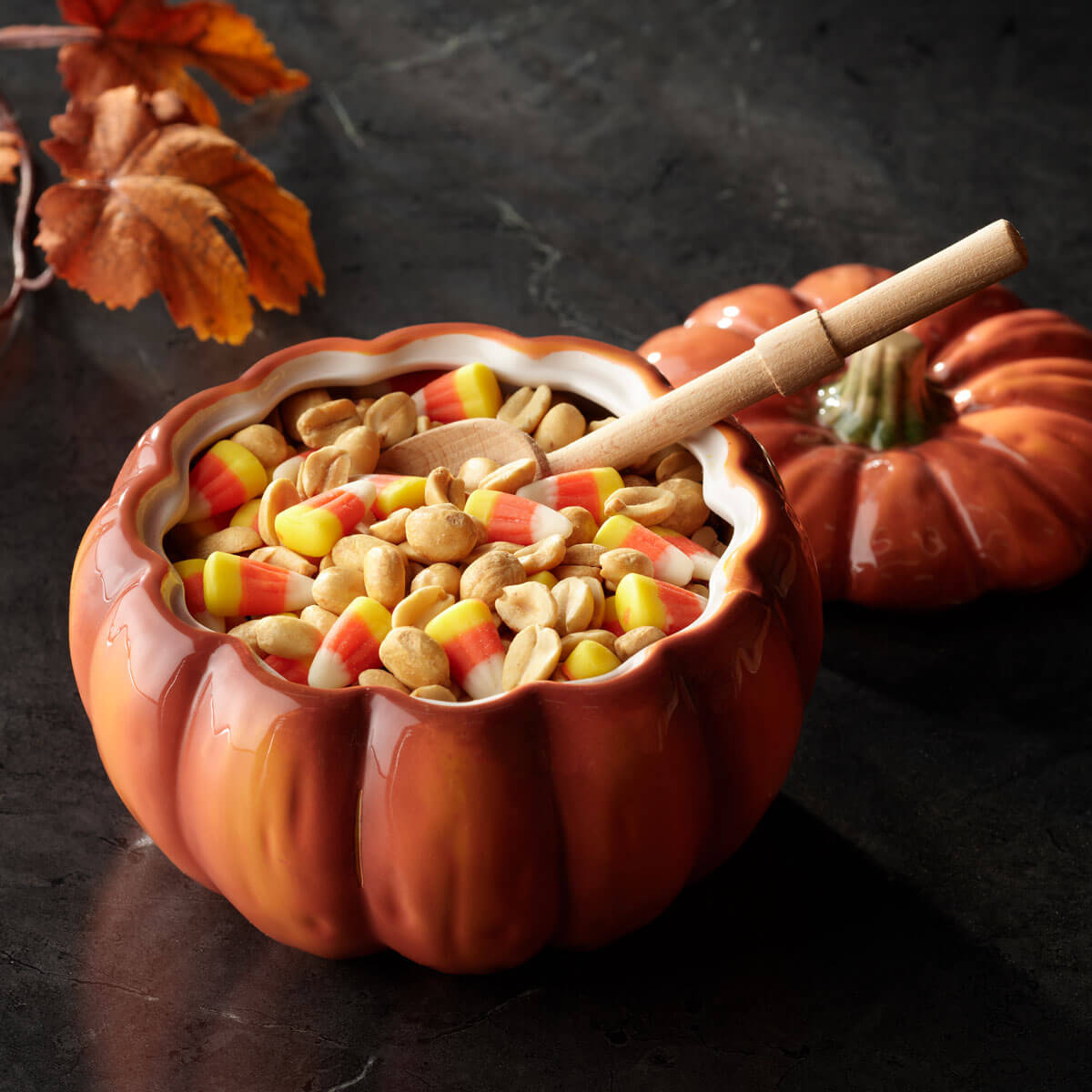 Pumpkin filled with peanut candy corn