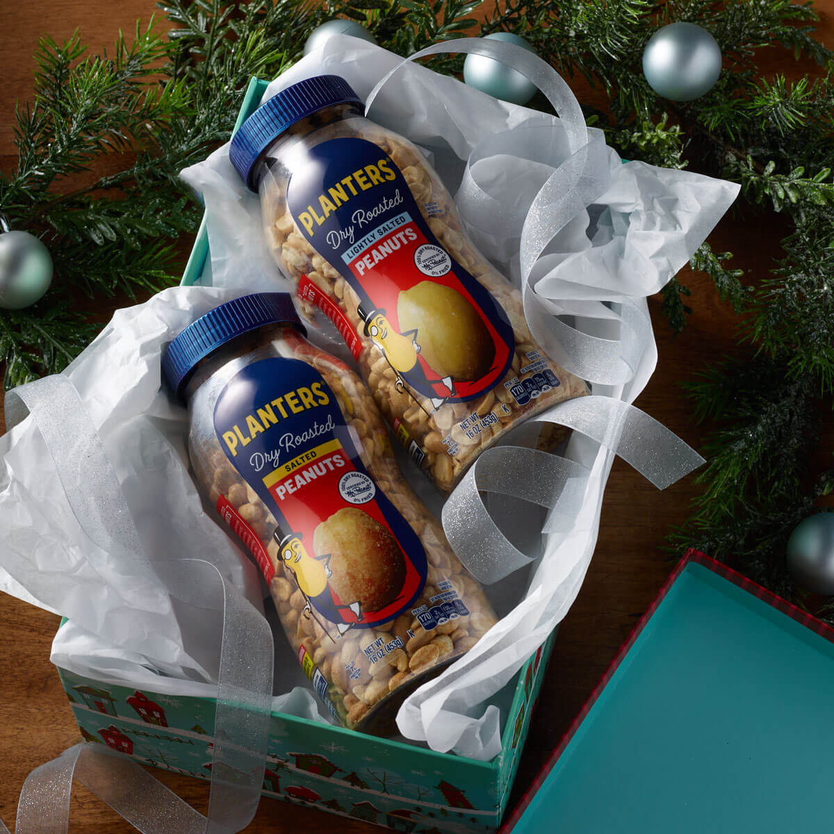 Planters peanuts in a present box