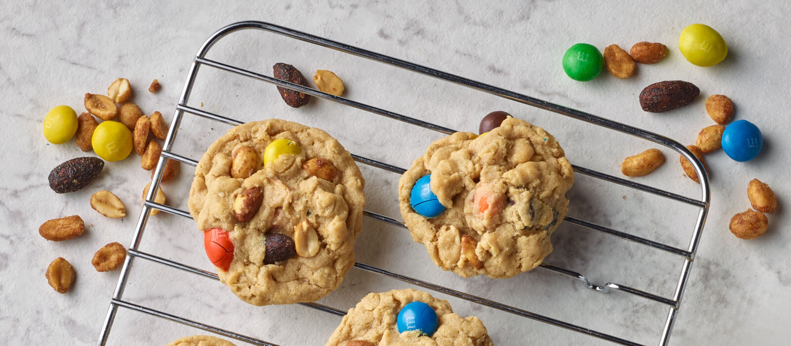 Overhead view of cookies made with trail mix