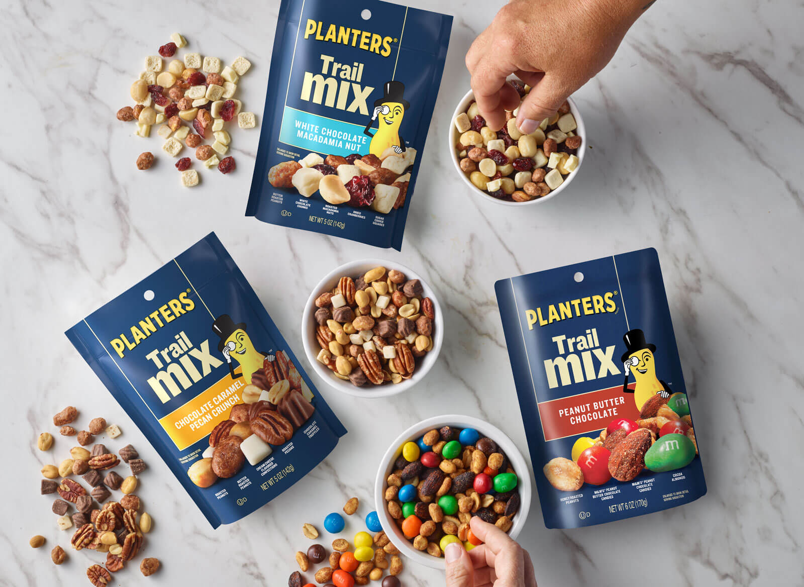 Overhead view of multiple trail mixes