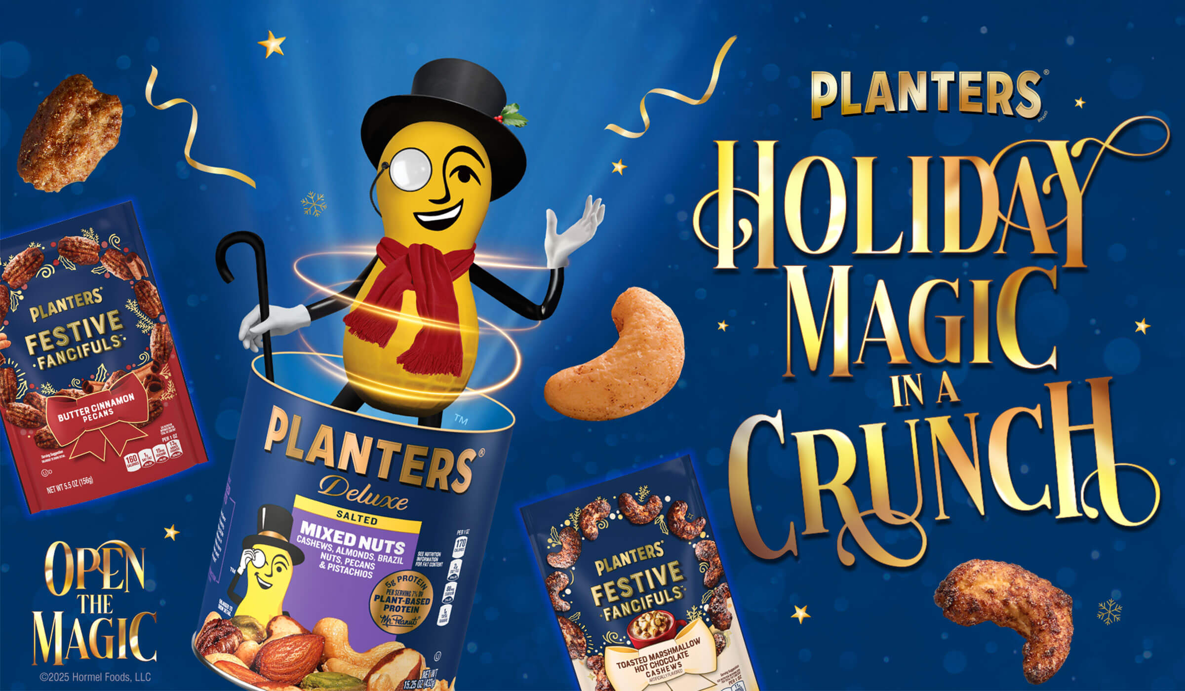 Seasonal artwork showing Mr. Peanut in an add for