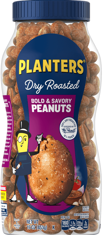 Container of Planters Bold and Savory Dry Roasted Peanuts