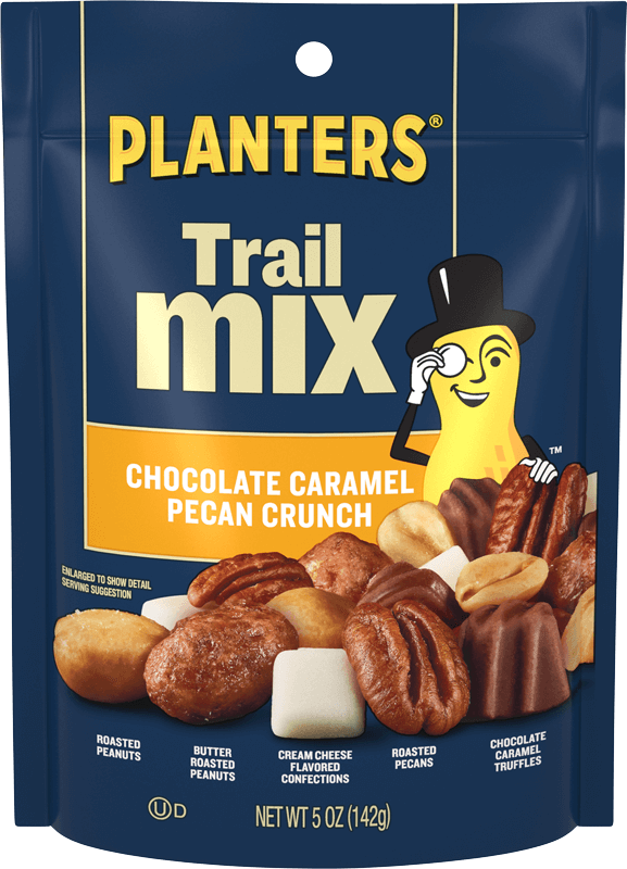 Container of Chocolate Crunch Caramel Pecan Trail Mix