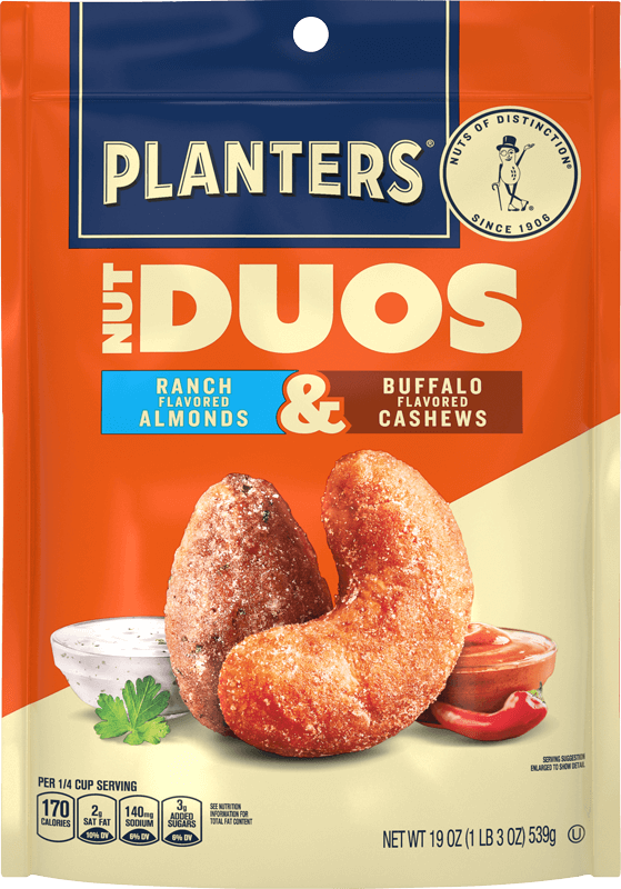 Container of Planters “Nut Duos” Buffalo Cashews and Ranch Almonds