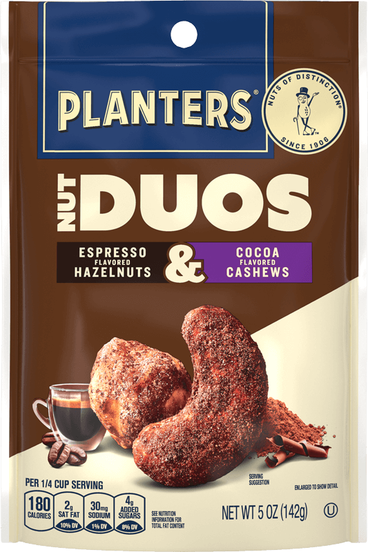 Container of Planters Duos Espresso Hazelnuts and Cocoa Cashews