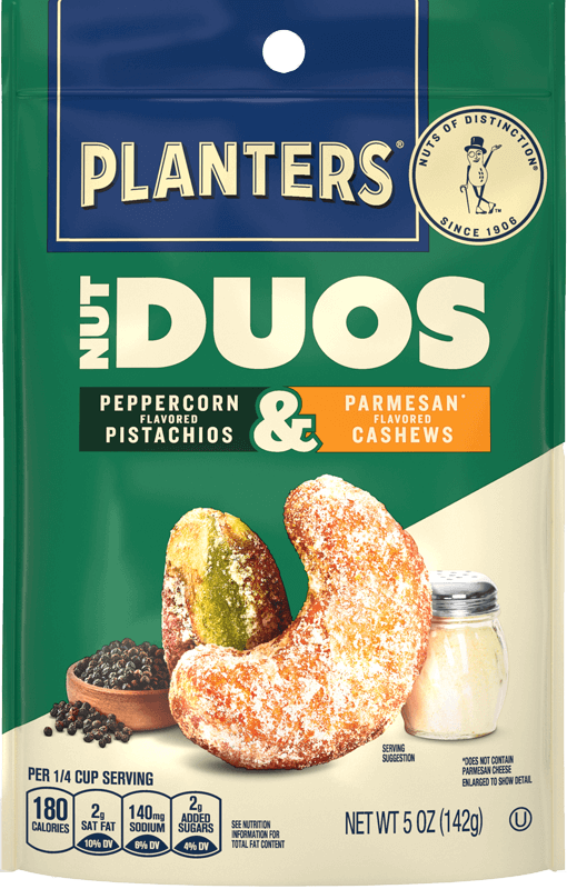 Planters Duos Peppercorn pistachio and parmesan cashews