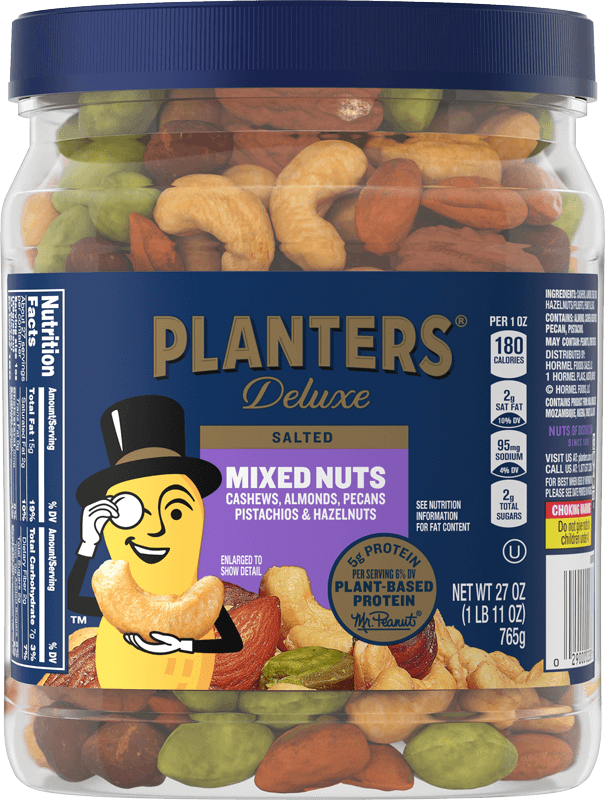 Container of Planters Deluxe Salted Mixed Nuts with Hazelnuts