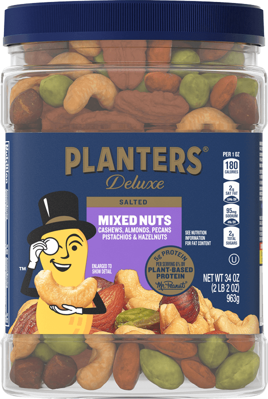 Container of Planters Deluxe Salted Mixed Nuts with Hazelnuts